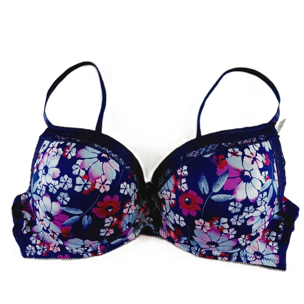 Nanette Lepore Push Up Bra Women's Size 38C Blue Floral Print Underwired